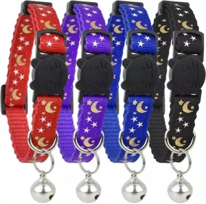 Cat Collar with Bell 4 Pack - Breakaway Glow in the Dark Adjustable - Picture 1 of 12