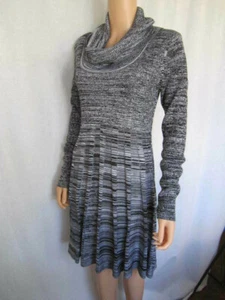 Calvin Klein Womens Dress Medium Gray & Black Stripes Cowl Neckline - Picture 1 of 7