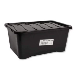 Scatola portaoggetti in plastica nera con coperchio 14L confezioni assortite misure - Foto 1 di 4