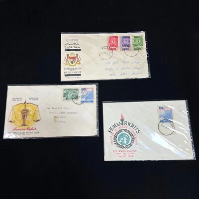2 X 1958 Malaysia Human Rights + 1 X 1959 Inauguration of Parliament FDC Set - Image 1 of 4