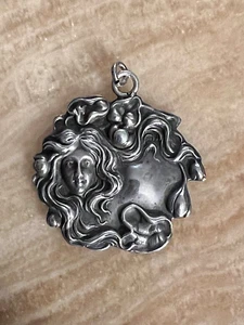 Antique 19th Century Art Nouveau Sterling Silver Pendant Woman Flowing Hair 💗 - Picture 1 of 4