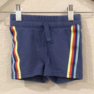 Tea Baby Sz 6-9M Shorts Blue Pull On Sweatshorts Side Stripe Retro 100% Cotton - Picture 1 of 5