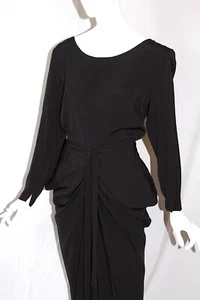 1940s Black Wiggle Ruched Architectural Hips Draped Old Hollywood Vibes Dress - Picture 1 of 15