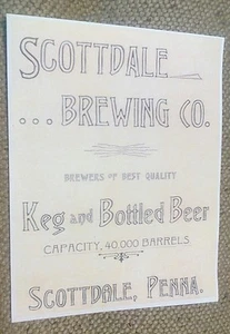 1894 Scottdale Brewing Co. Fass & Flaschenbier Pennsylvania PA Werbeplakat - Bild 1 von 1