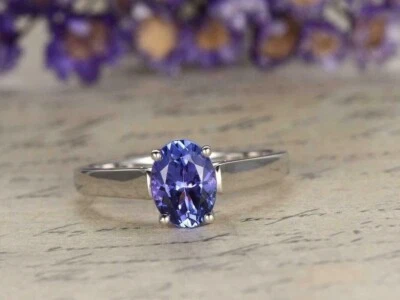 Oval Cut Simulated Blue Tanzanite Stunning Wedding Ring In 14k White Gold Plated - Image 1 of 4