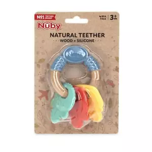 Nuby Holz & Silikon Natur Beißring Schlüssel - Spaß & Beruhigend - Leicht zu halten - Bild 1 von 9