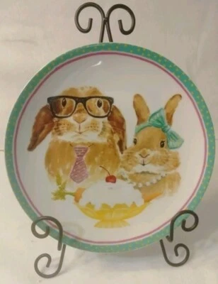 EXCLUSIVELY PIER 1 IMPORTS PORCELAIN 11" DINNER PLATE MR. & MRS.BUNNY RABBIT NEW - Image 1 of 4
