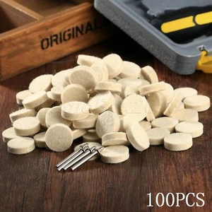 100pcs 25mm Wool Felt Polishing Buffing Round Wheel Tool + 4 Shank For Grinder - Picture 1 of 10
