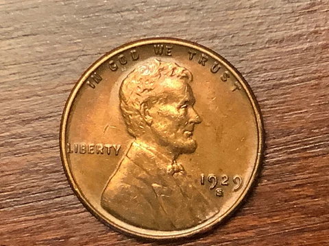 1929S Lincoln Cent   RED-BROWN BU,  hint of rainbow effect Cover