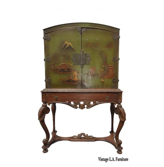 Antiguo soporte de vitrina verde Chinoiserie de Asia Oriental con patas descapotables Foto 1 de 4