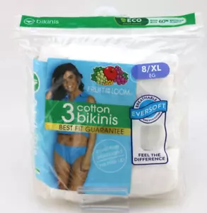 FRUIT of the LOOM 3-pk Size 8 (XL) White Breathable 100% Cotton Women's Bikinis - Picture 1 of 3