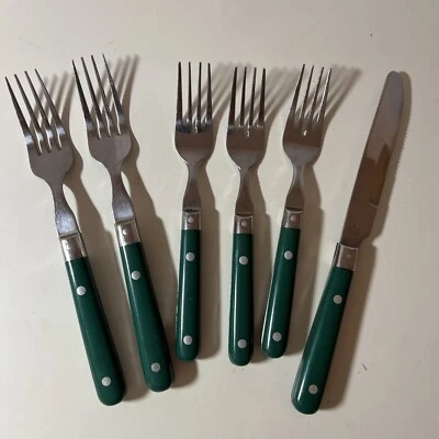 Lifetime Paris Splendor Green 2 tenedores 8”, 3 tenedores de ensalada 6,5”, 1 cuchillo 8” Foto 1 de 4