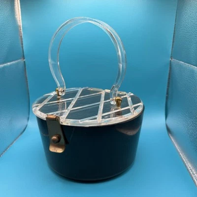 Janet David Miami - Vintage Round Lucite Box Purse with Clear Handle - Image 1 of 3