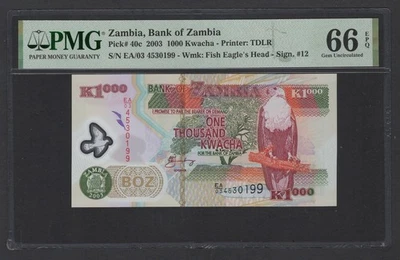 Zambia 1000 Kwacha 2003 P40c Uncirculated Grade 66 - Image 1 of 2