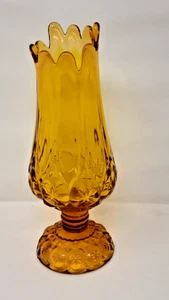 Vintage 1950s Kanawha Glass Amber Moon and Stars Swung Pedestal Vase 9 Fingers - Picture 1 of 7