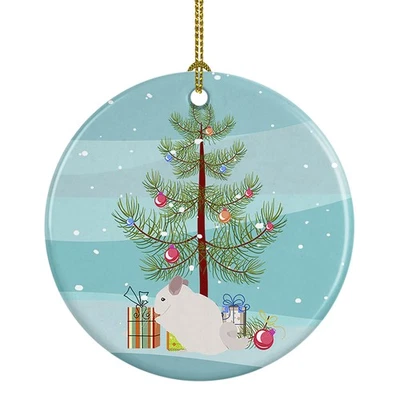 Pink White Chinchilla Merry Christmas Ceramic Ornament CK4436CO1 - Image 1 of 2