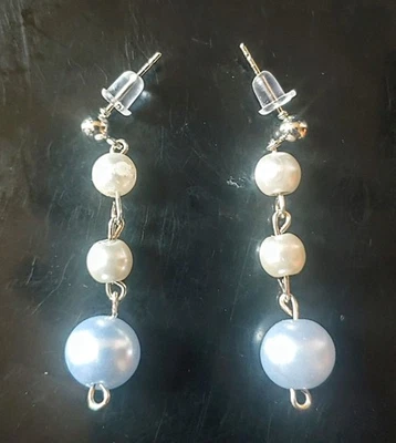 1.25 Inch Three Layer Plastic Pearl Dangle Earrings Fashion Jewelry - Image 1 of 2