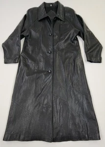 Womens Leather Trench Coat Black M/L/XL Long SOFT LAMBSKIN Vintage 80s 90s Rare - Picture 1 of 17