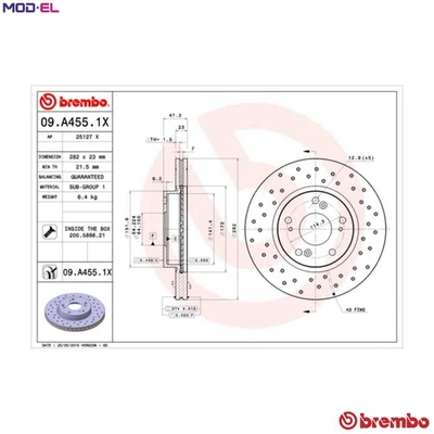 2x BRAKE DISC 09.A455.1X FOR HONDA FR-V CIVIC/VIII/Hatchback STREAM BALLADE 1.7L - Image 1 of 4