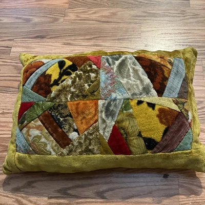 1件复古天鹅绒拼布疯狂被子枕头MCM金色红色绿色 — 第 1/4 张图片