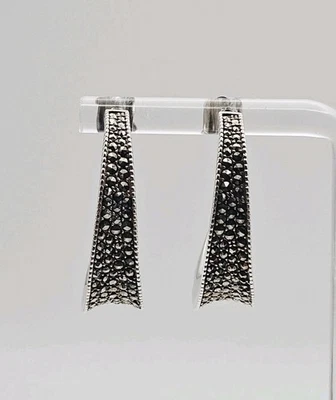 Pendientes de aro Judith Jack vintage de plata de ley de marcasita de 18,5 mm media luna Foto 1 de 4