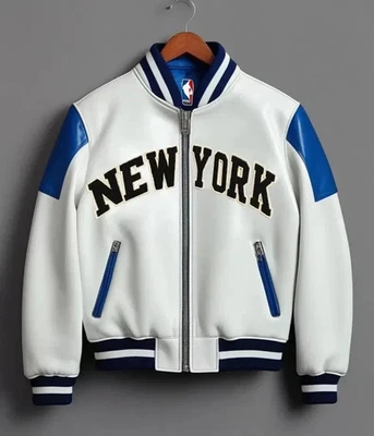 NBA New York Knicks Varsity Leather Jacket Kith Avirex Jacket With chenile Logo - Image 1 of 4