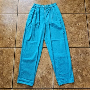Vintage 80s Teal Pants Pleated High Rise Wide Leg Sk & Company 90s Glam Rock  - Picture 1 of 11