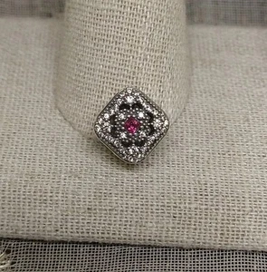 Auth. Pandora Fairytale Treasure Sterling Silver Cerise Pink Crystal Charm ALE - Picture 1 of 12