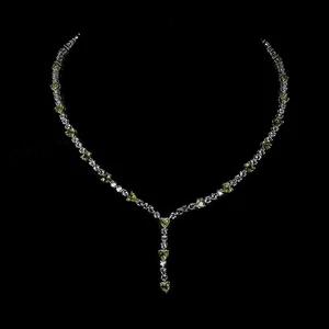 925 Sterling Silver Necklace Heart Peridot 5mm White Topaz Gemstone Jewelry 17in - Picture 1 of 13
