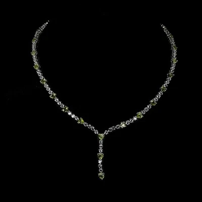 925 Sterling Silver Necklace Heart Peridot 5mm White Topaz Gemstone Jewelry 17in - Image 1 of 4