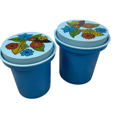 2 botes retro florales Rubbermaid vintage azules años 70’s Foto 1 de 4