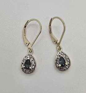 ROSS SIMONS VERMEIL STERLING SILVER GENUINE BLUE SAPPHIRE AND DIAMOND EARRINGS - Picture 1 of 15