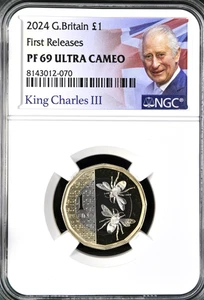 2024 Pound £1 Bees Proof NGC PF69 Great Britain Royal Mint - Picture 1 of 2