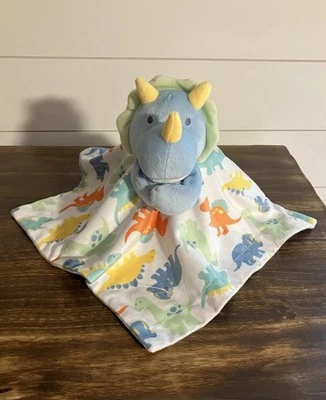 Baby Essentials Dinosaur Dino Lovey Security Blanket Blue White Orange Green 13” - Image 1 of 4
