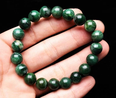 Brazalete de cuentas redondas de piedras preciosas de cristal de euclorito verde natural genuino de 10 mm Foto 1 de 4