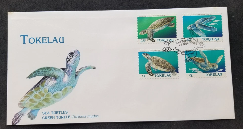 *FREE SHIP Tokelau Green Sea Turtles 1995 Marine Life Ocean Fish (FDC) *see scan - Image 1 of 4