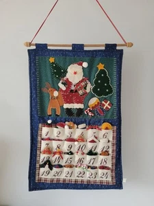 Vintage Filz Adventskalender zum Aufhängen Weihnachten Urlaub Weihnachtsmann mit Ornamenten - Bild 1 von 11