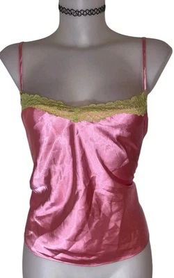 Y2k 90s Women’s Pink Satin Lace Babydoll Coquette Kawaii Cami Tank Top Sz L - Image 1 of 3