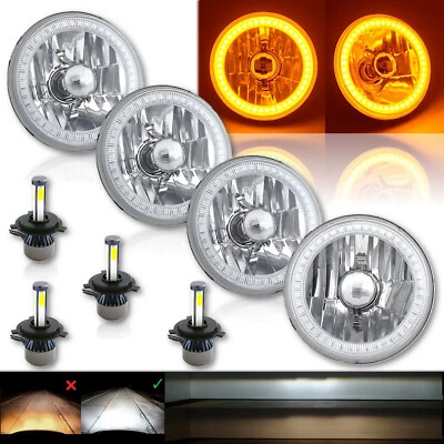 Juego de 4 faros de cristal ojo de ángel halo SMD ámbar de 5-3/4" y bombillas LED 6k 4000LM Foto 1 de 4