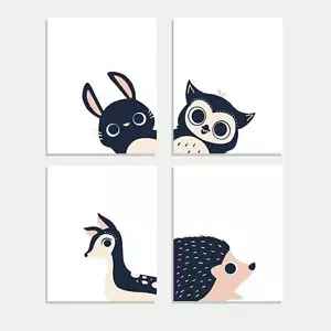 Children's Wall Art Prints, New Nursery Decor Prints, Peeking Animal Collection - Picture 1 of 1