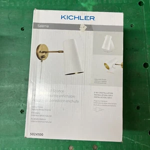 Alvar 1-Light White and Gold Plug-In Sconce with Adjustable Shade by Kenroy Home - Picture 1 of 4