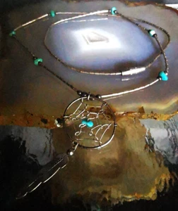 Kette Silber 925 Türkis Traumfänger liquid silver Schutzamulett Indianer 40cm - Bild 1 von 11