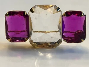 Signed AVON Gold Tone Purple & Clear Prong Set Rhinestone Bar Brooch Pin Elegant - Picture 1 of 3