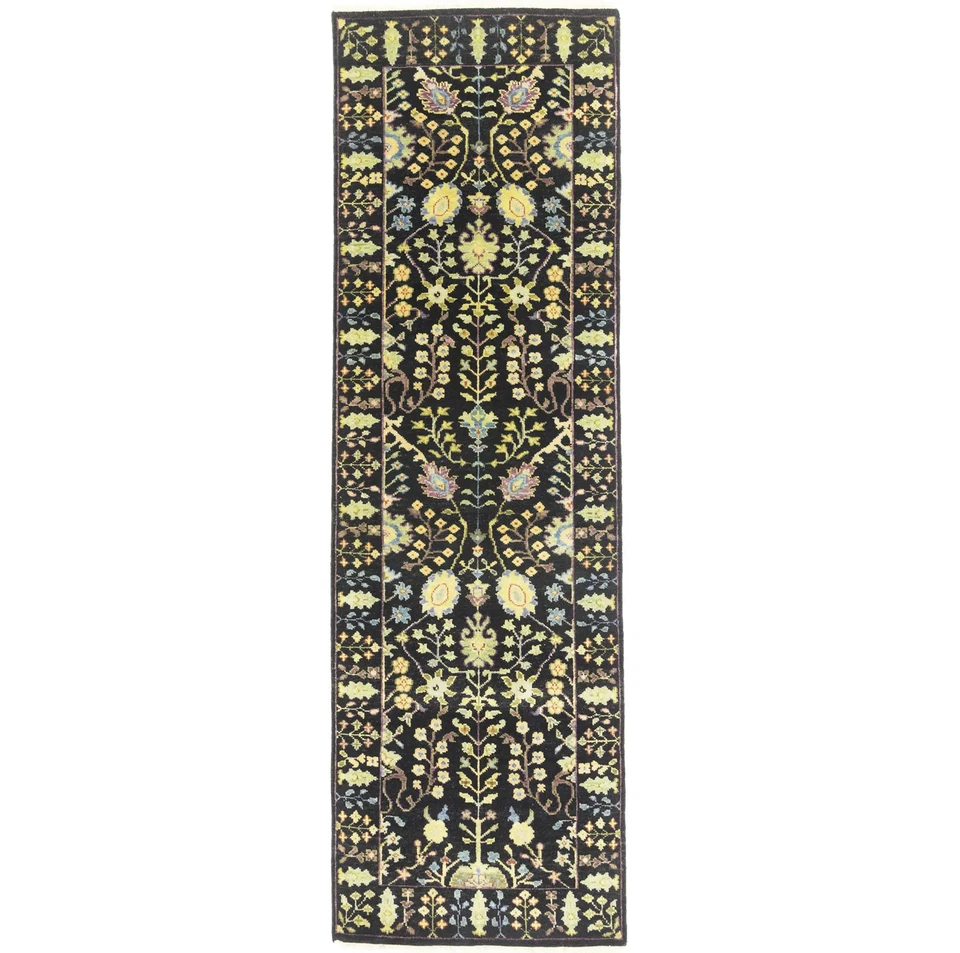 2'5X8 ft Black Tree of Life Chobi Oriental Runner Rug Floral Kitchen Carpet - Image 1 of 4