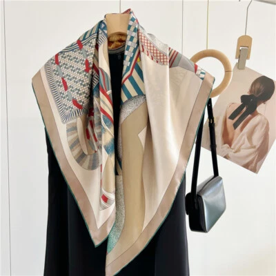 Pure 14 Momme Twill Silk Wrap Scarf Bandanna Saddle Print Square Shawl 35" - Image 1 of 4