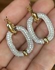 14k Yellow Gold Diamond Drop Pave Earrings 2.5ct Stunning Mint Video 1.4”