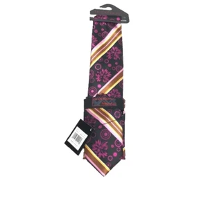 Steven Land Men Tie and Hanky Magenta Yellow Pink Brown Microfiber Silk 3.5" - Picture 1 of 3