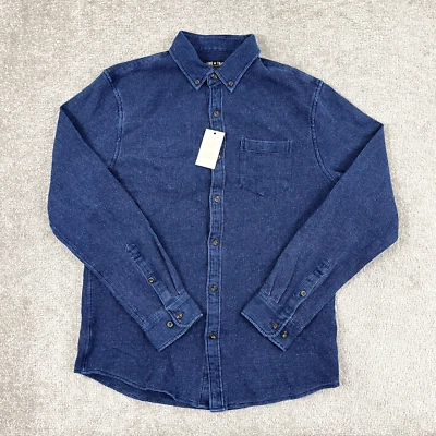 Camisa Frank LINE OF TRADE Para Hombre Azul Mediana Tejido Gofre Manga Larga con Botones Foto 1 de 4