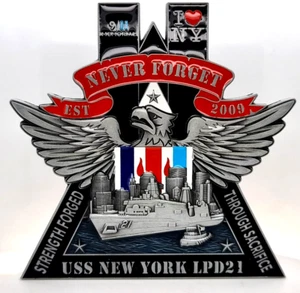 USS New York LPD 21 Never Forget 9/11 I Love New York 4 Enameled Challenge Coin - Picture 1 of 2