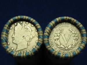 ONE SHOTGUN ROLL FULL OF (40) LIBERTY V NICKELS OLD COLLECTIBLE COINS! 1883-1912